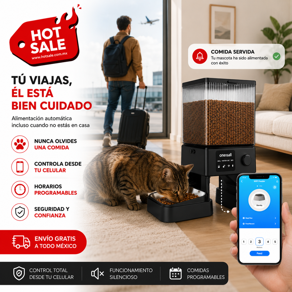 Comedero Automático Oneisall PFD-002 PRO  con Wi-Fi, 5 L y Acero Inoxidable